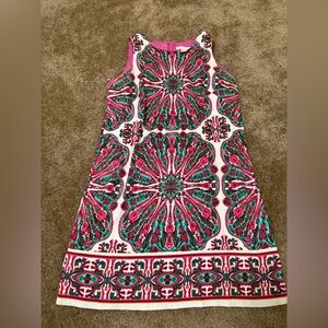 Maggie London Times Pink and Green Floral Fabric dress 60s pattern sz 12